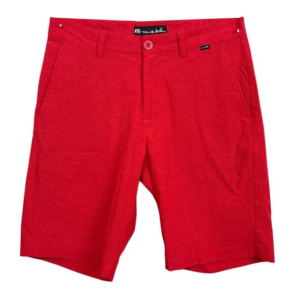 Travis Mathew Wanderlust Performance Shorts Flat Front Stretch Comfort Red Sz 30 - Picture 1 of 8
